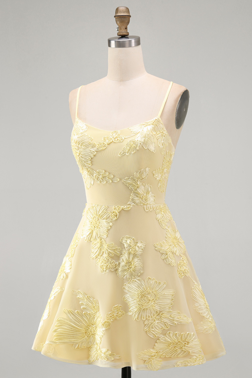 Lilac Floral Short A-Line Spaghetti Straps Homecoming Dress