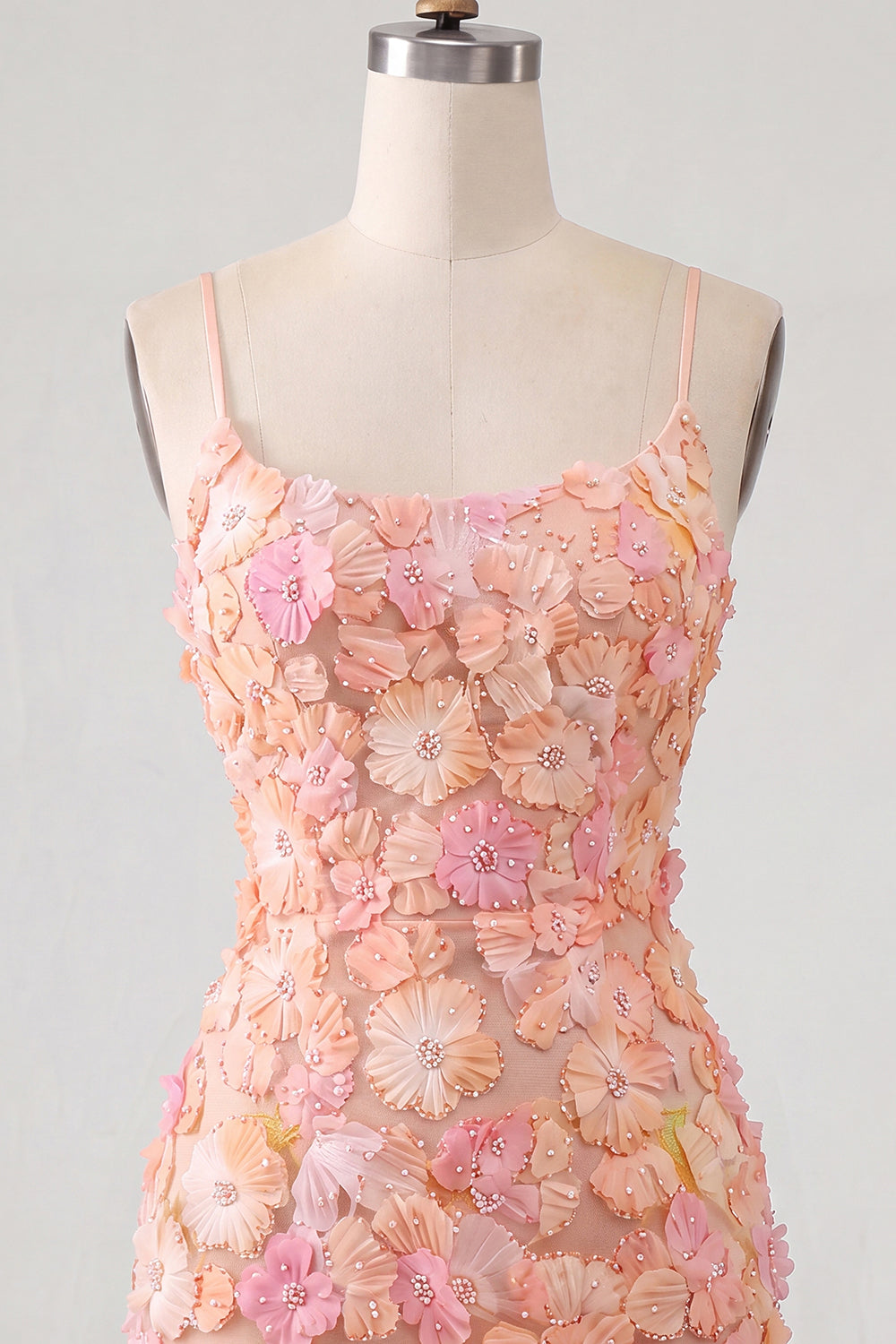 Fuchsia Yellow Tight Spaghetti Straps Floral Short Homecoming Dress with Beading