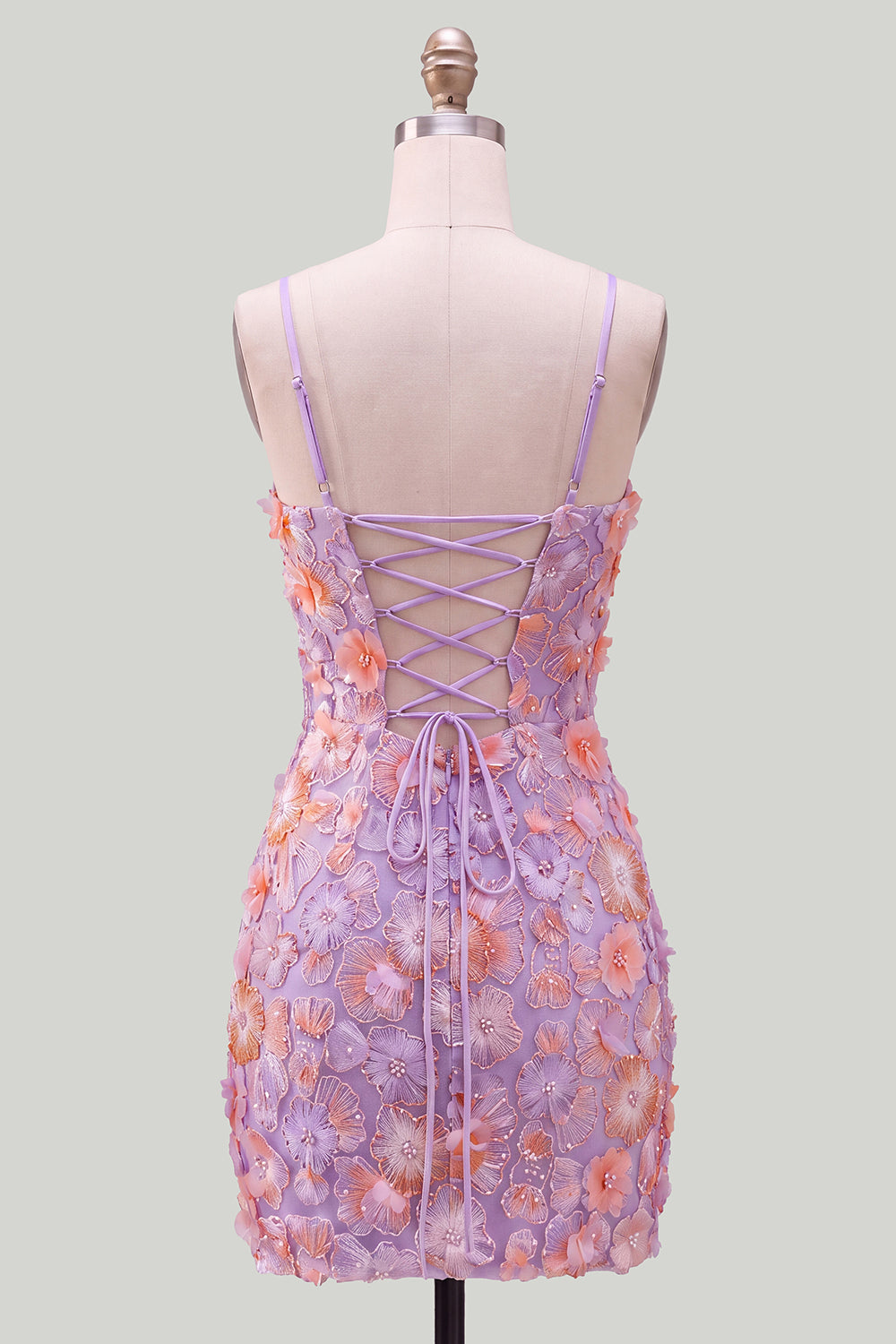 Fuchsia Yellow Tight Spaghetti Straps Floral Short Homecoming Dress with Beading