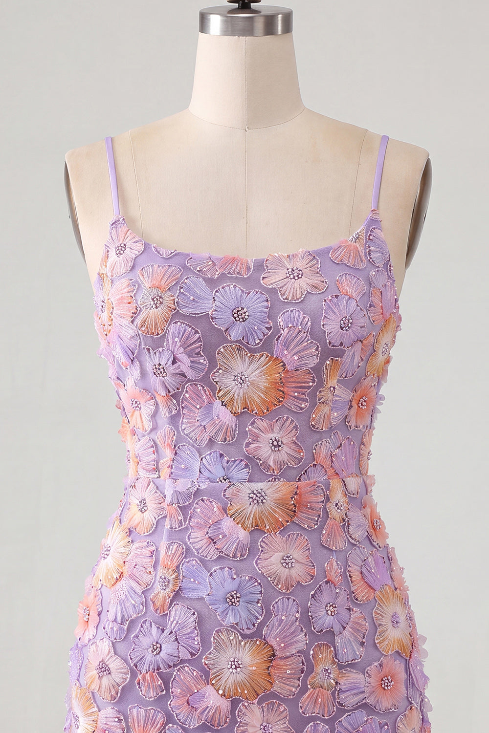 Fuchsia Yellow Tight Spaghetti Straps Floral Short Homecoming Dress with Beading