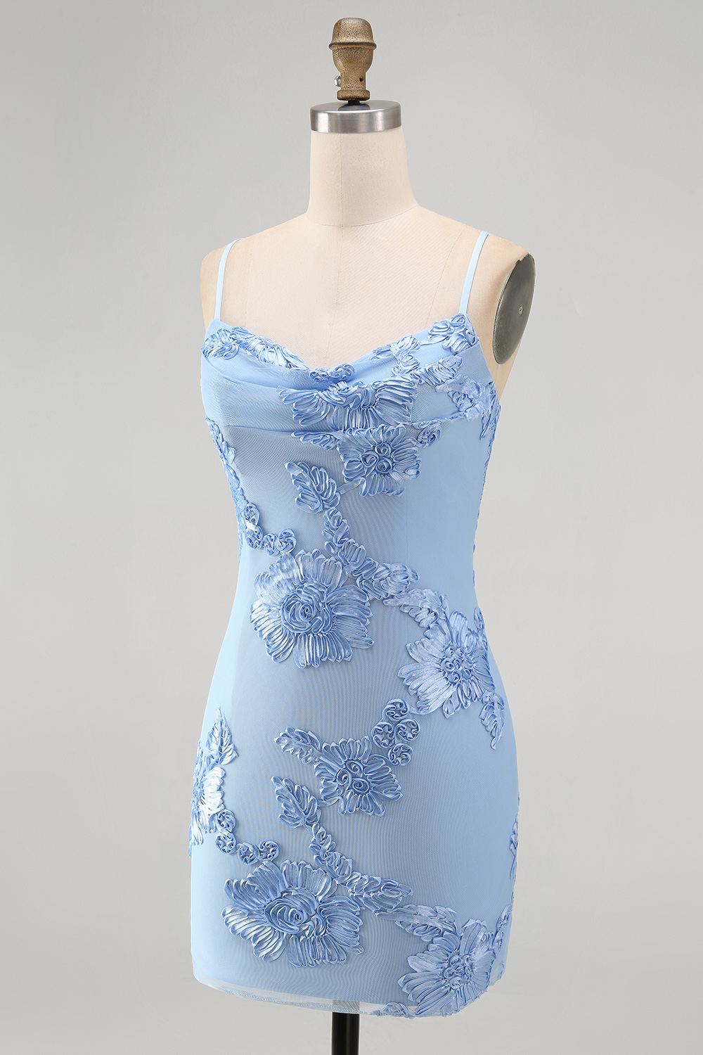 Floral Tight Yellow Cowl Neck Short Homecoming Dress