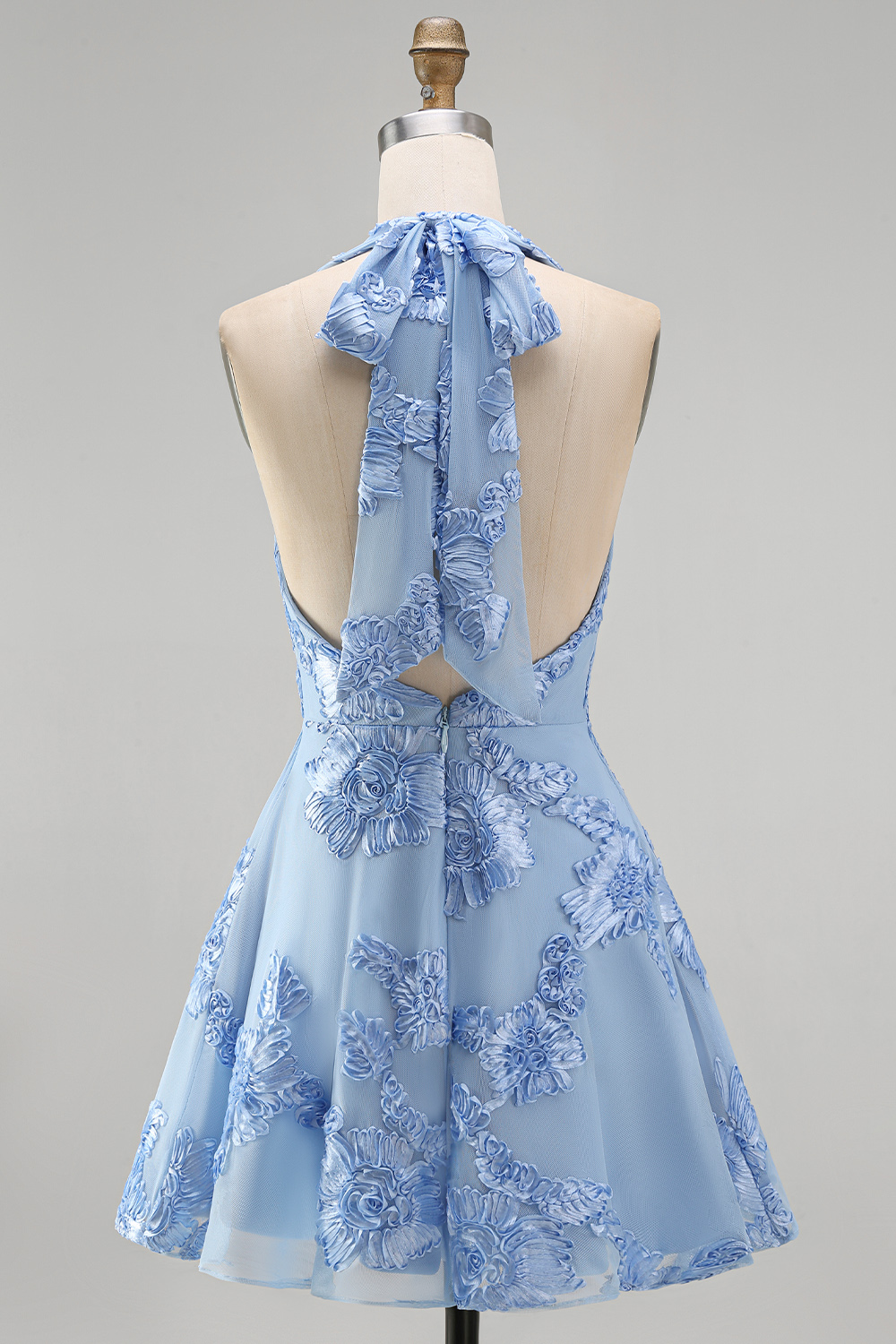 Floral Short Pink Halter A-Line Homecoming Dress with Bow