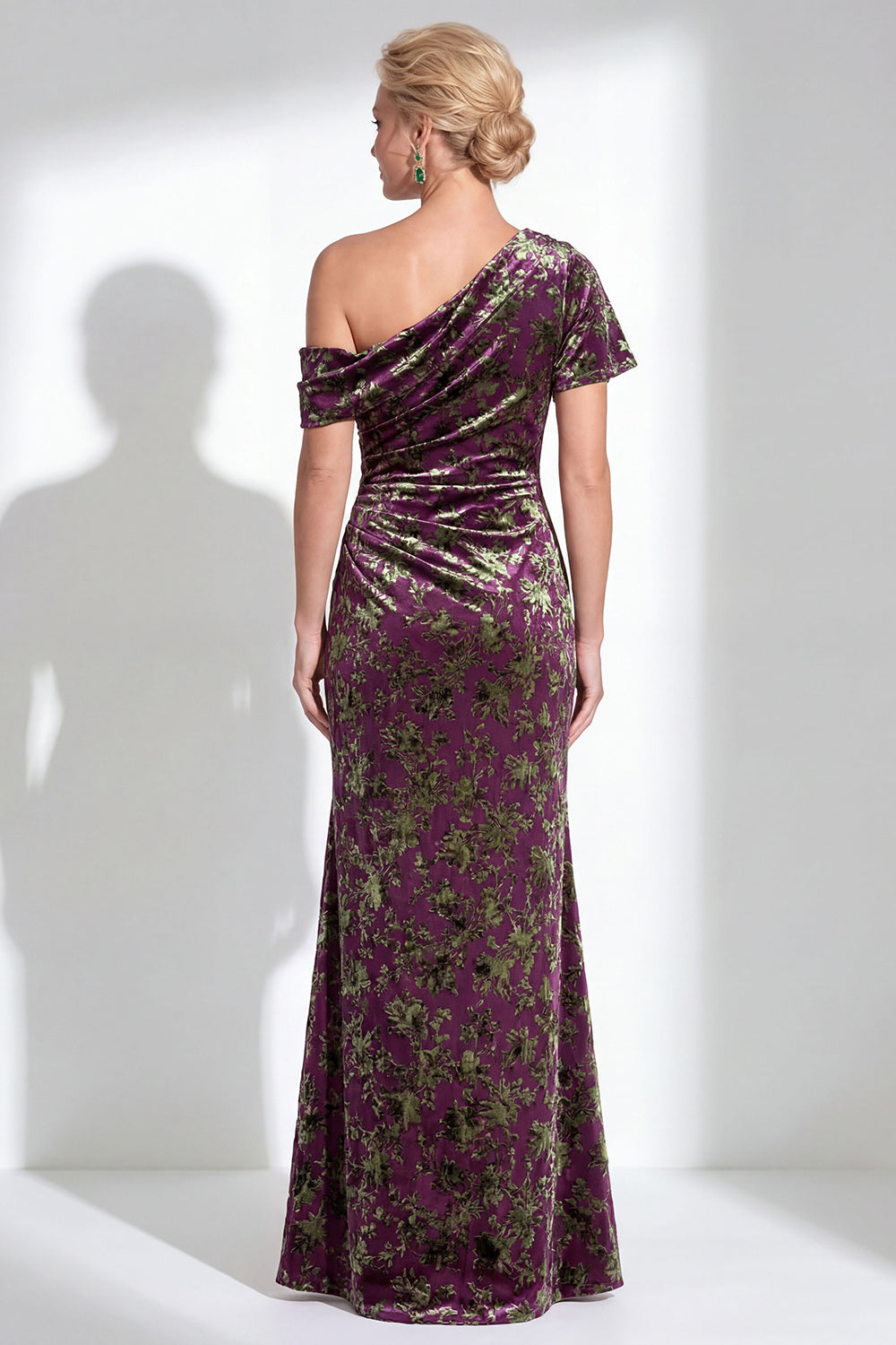 Floral Dark Purple Mermaid Ruched Long Mother of the Bride Dress