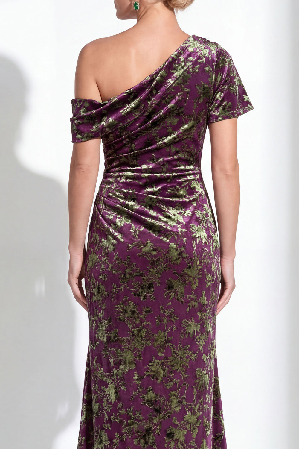 Floral Dark Purple Mermaid Ruched Long Mother of the Bride Dress