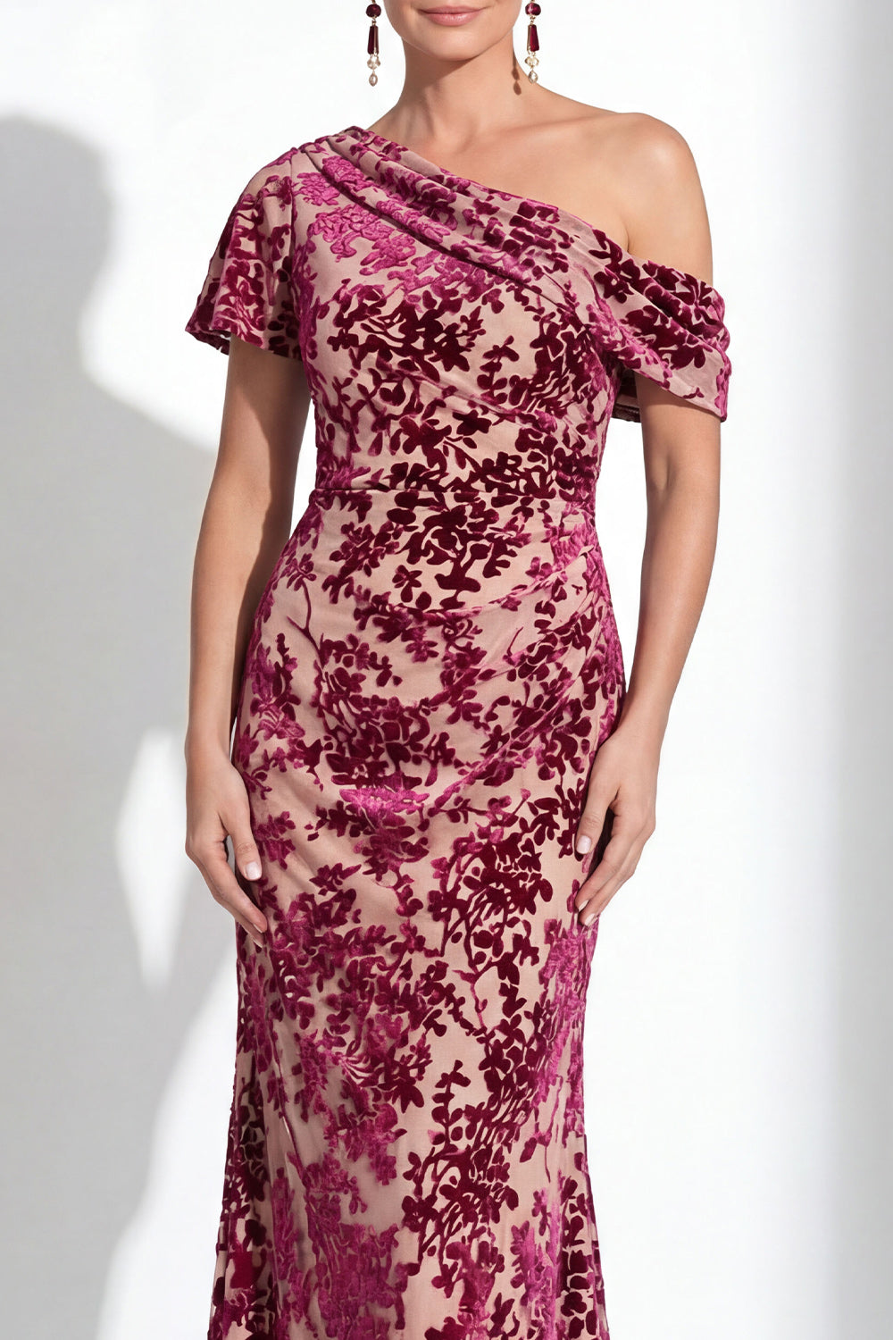 Floral Dark Purple Mermaid Ruched Long Mother of the Bride Dress