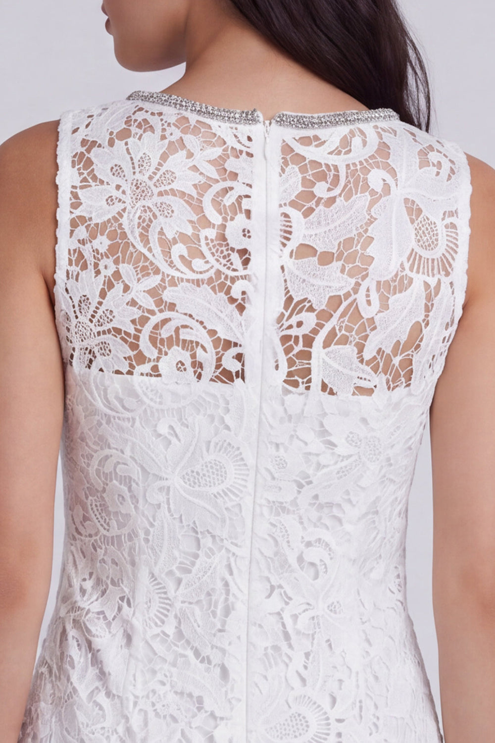 Ivory Tight V-Neck Lace Short Reception Dress for Bride with Beadings