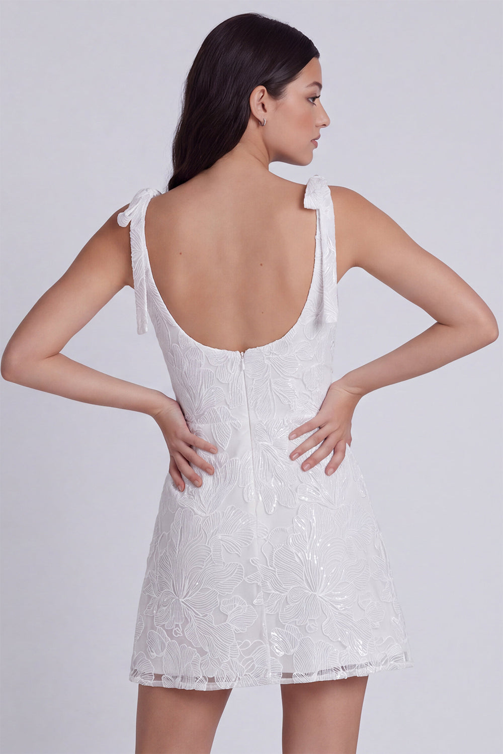 Ivory A-Line Square Neck Floral Short Reception Dress for Bride with Bows