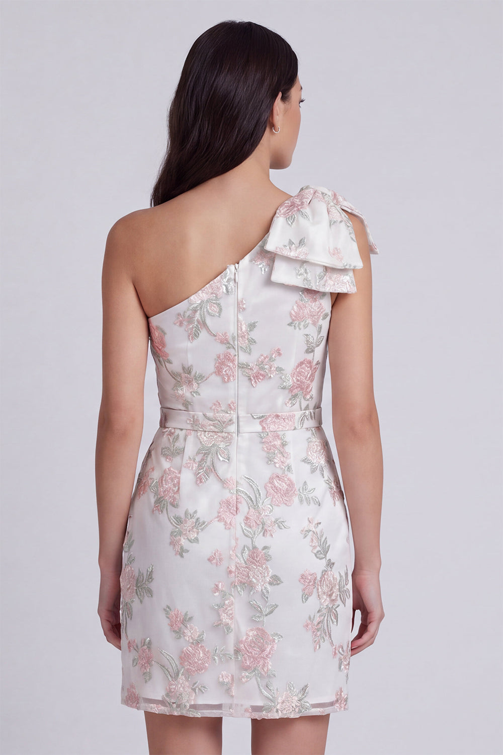 Ivory One Shoulder Floral Tight Short Reception Dress for Bride with Bow
