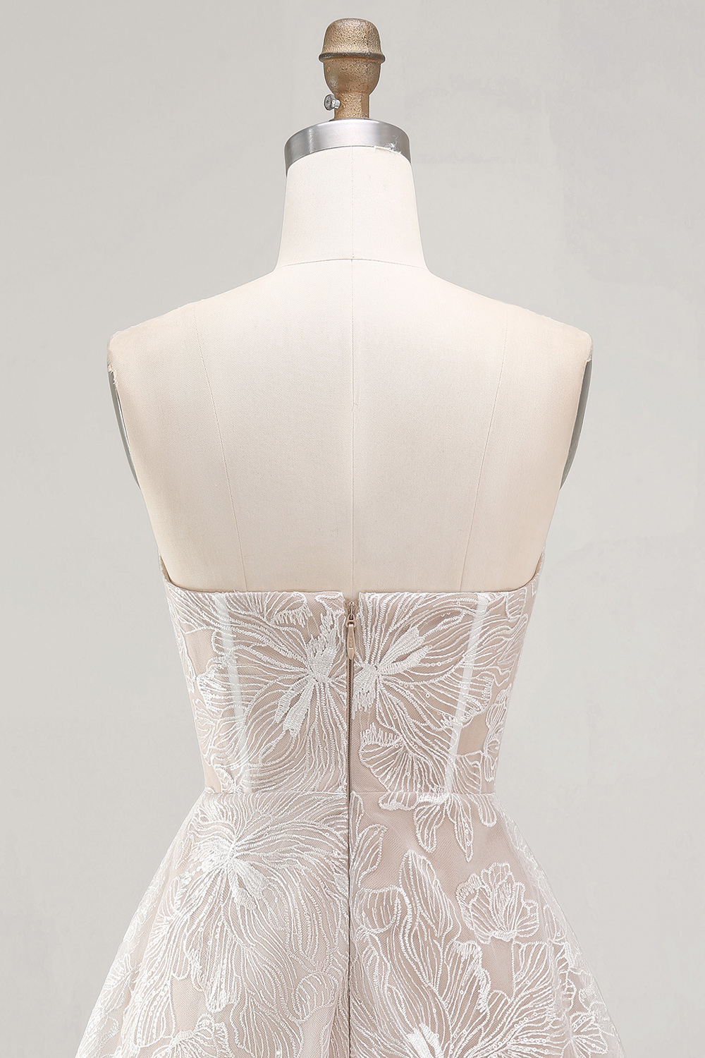 Ivory Floral A-Line Strapless Short Reception Dress for Bride