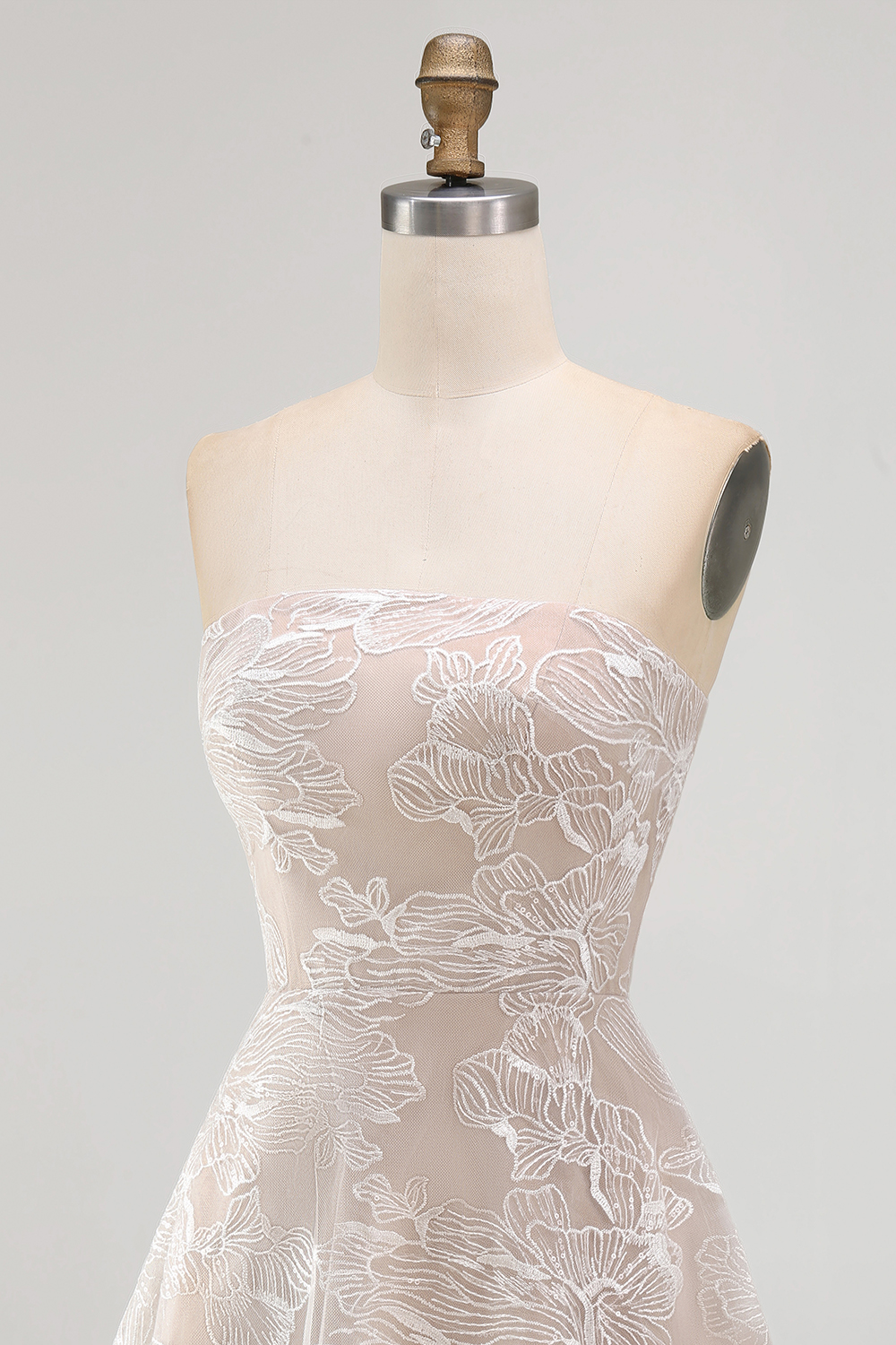Ivory Floral A-Line Strapless Short Reception Dress for Bride