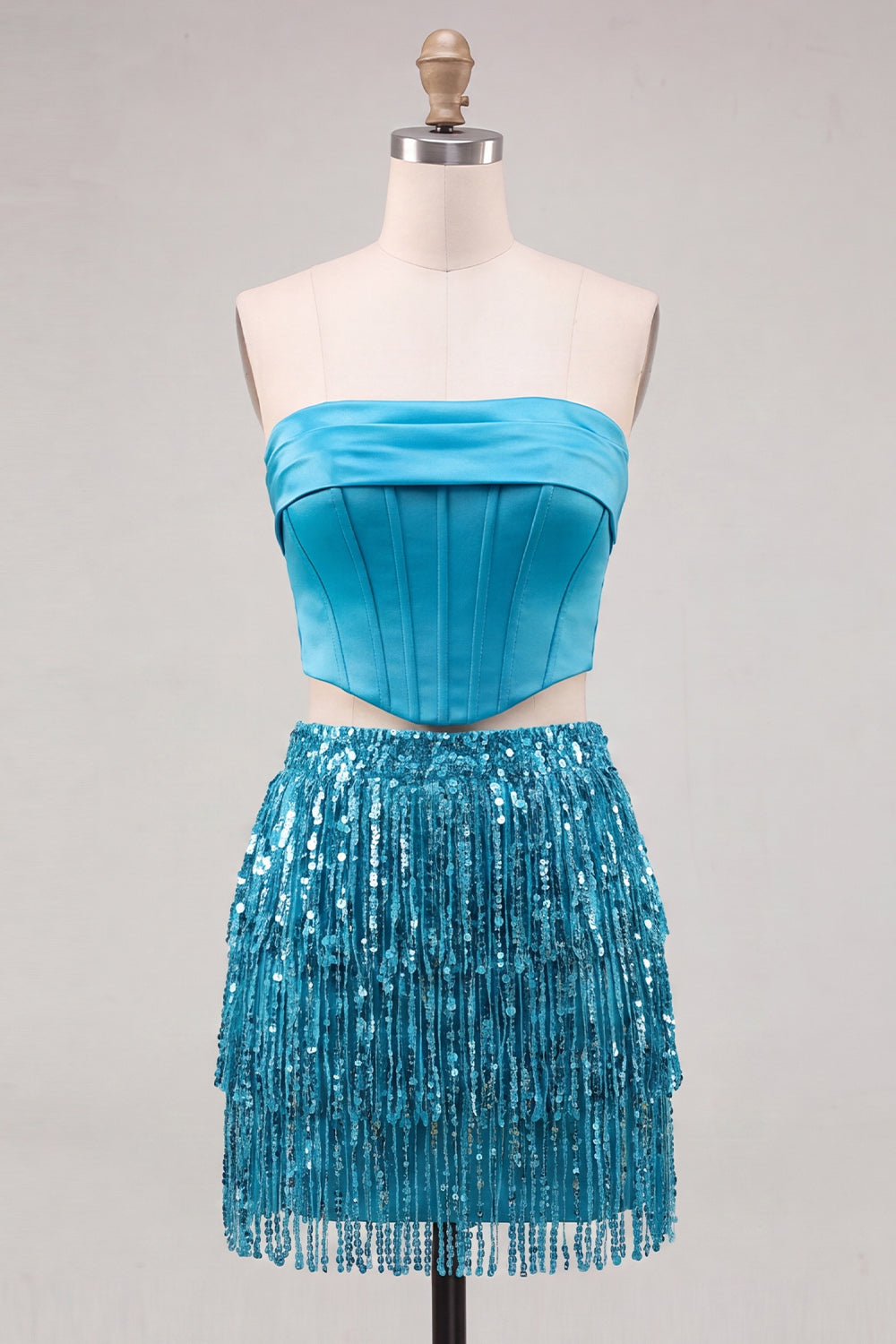 Fuchsia Sparkly Corset 2 Piece Sequin Short Homecoming Dress