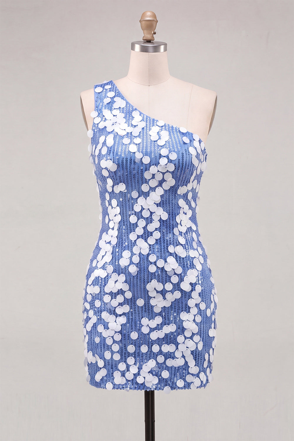 Sparkly Blue Sequin Tight One Shoulder Short Homecoming Dress