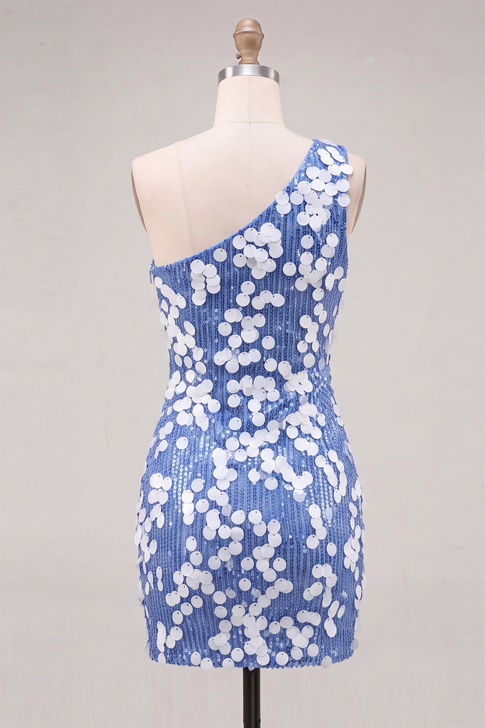 Sparkly Blue Sequin Tight One Shoulder Short Homecoming Dress