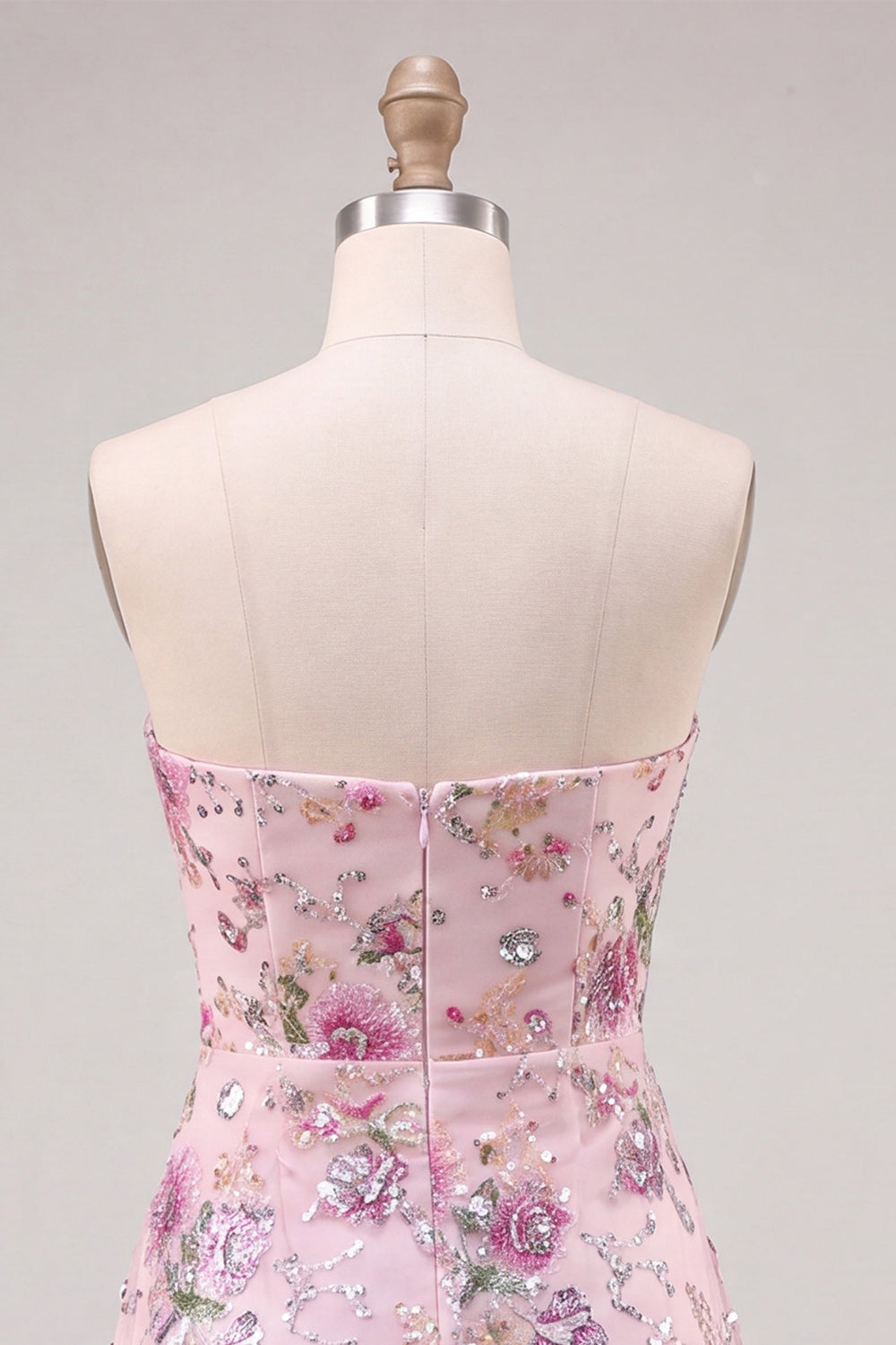 Sparkly Pink Beaded Floral A Line Strapless Short Homecoming Dress
