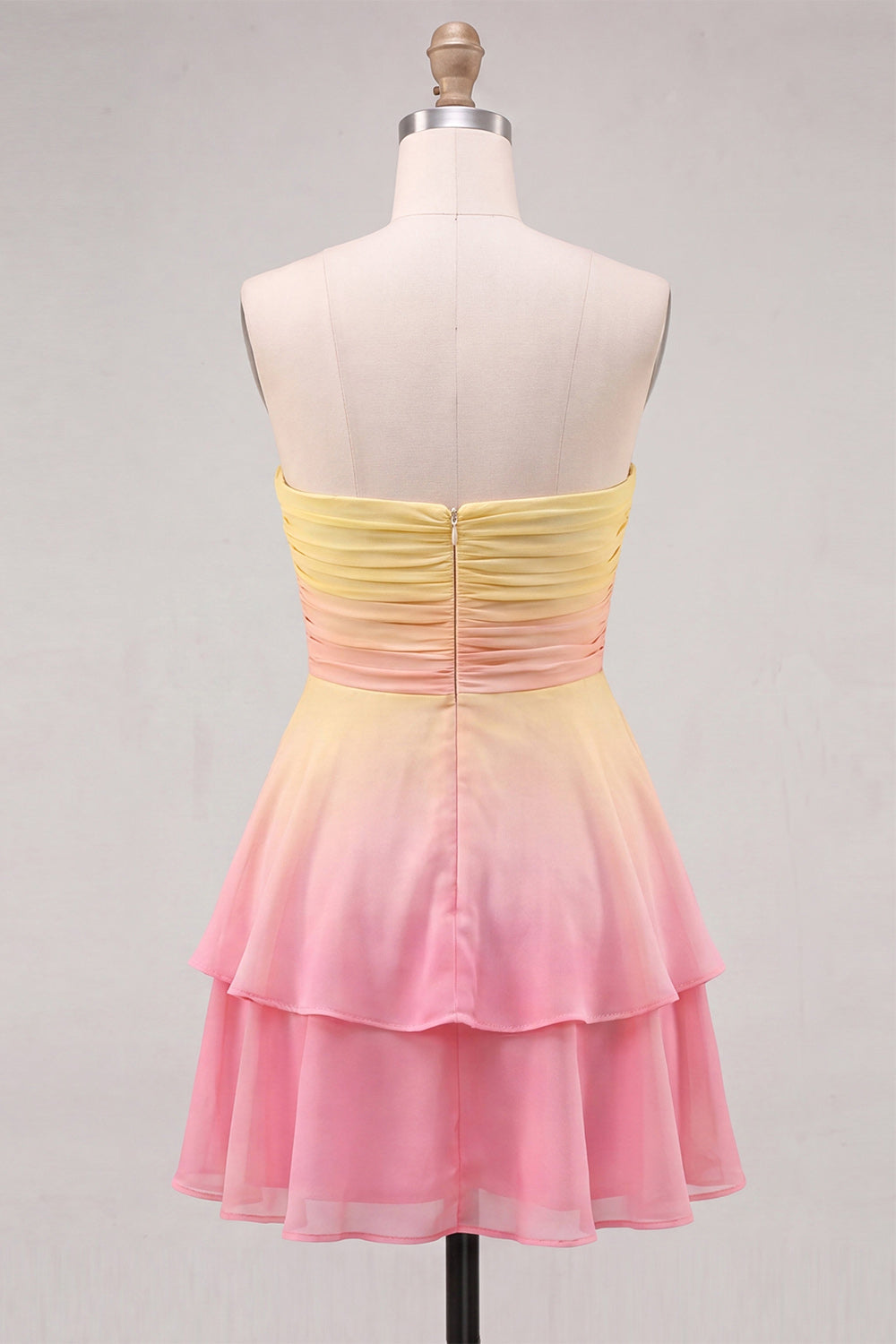 Yellow and Green Ruffled Chiffon Strapless Short Homecoming Dress