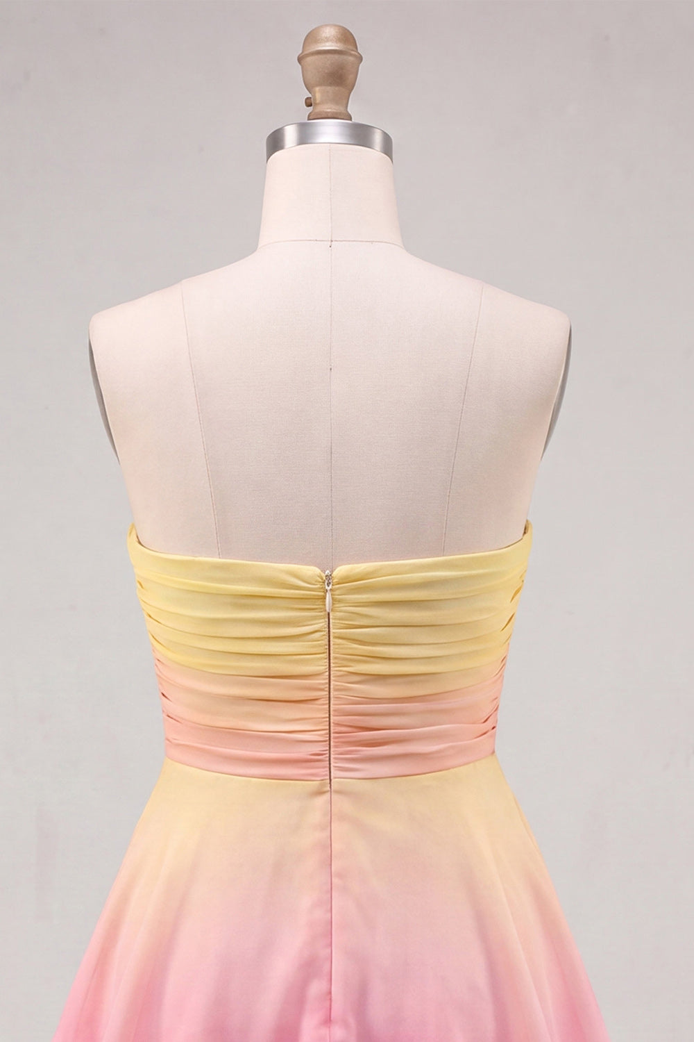 Yellow and Green Ruffled Chiffon Strapless Short Homecoming Dress