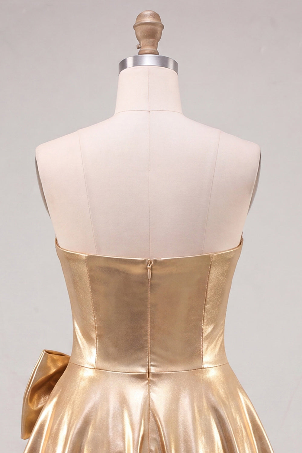 Sparkly Metallic Gold Beaded A Line Short Homecoming Dress with Bow
