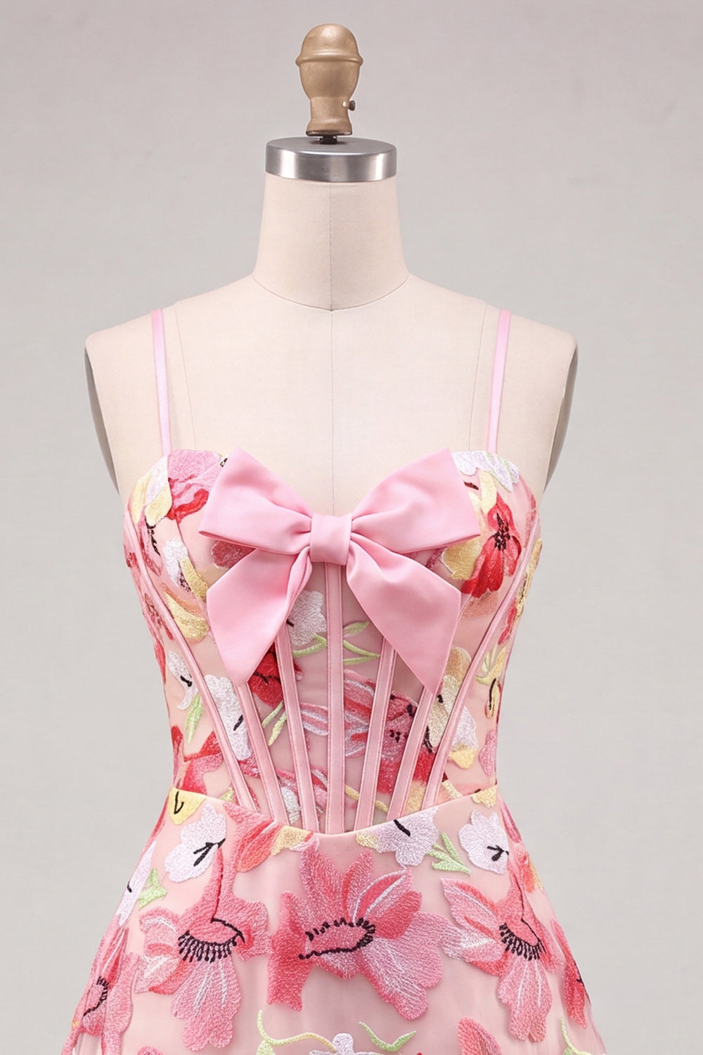 Floral Pink A Line Corset Short Homecoming Dress with Bow