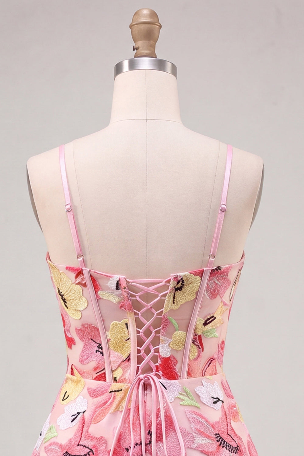 Floral Pink A Line Corset Short Homecoming Dress with Bow