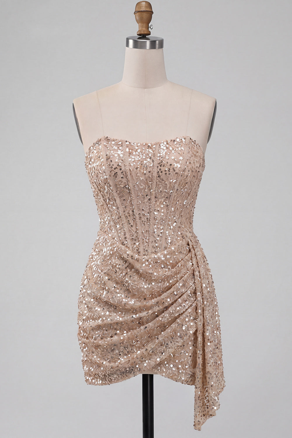 Sparkly Pink Sequin Tight Ruched Short Corset Homecoming Dress