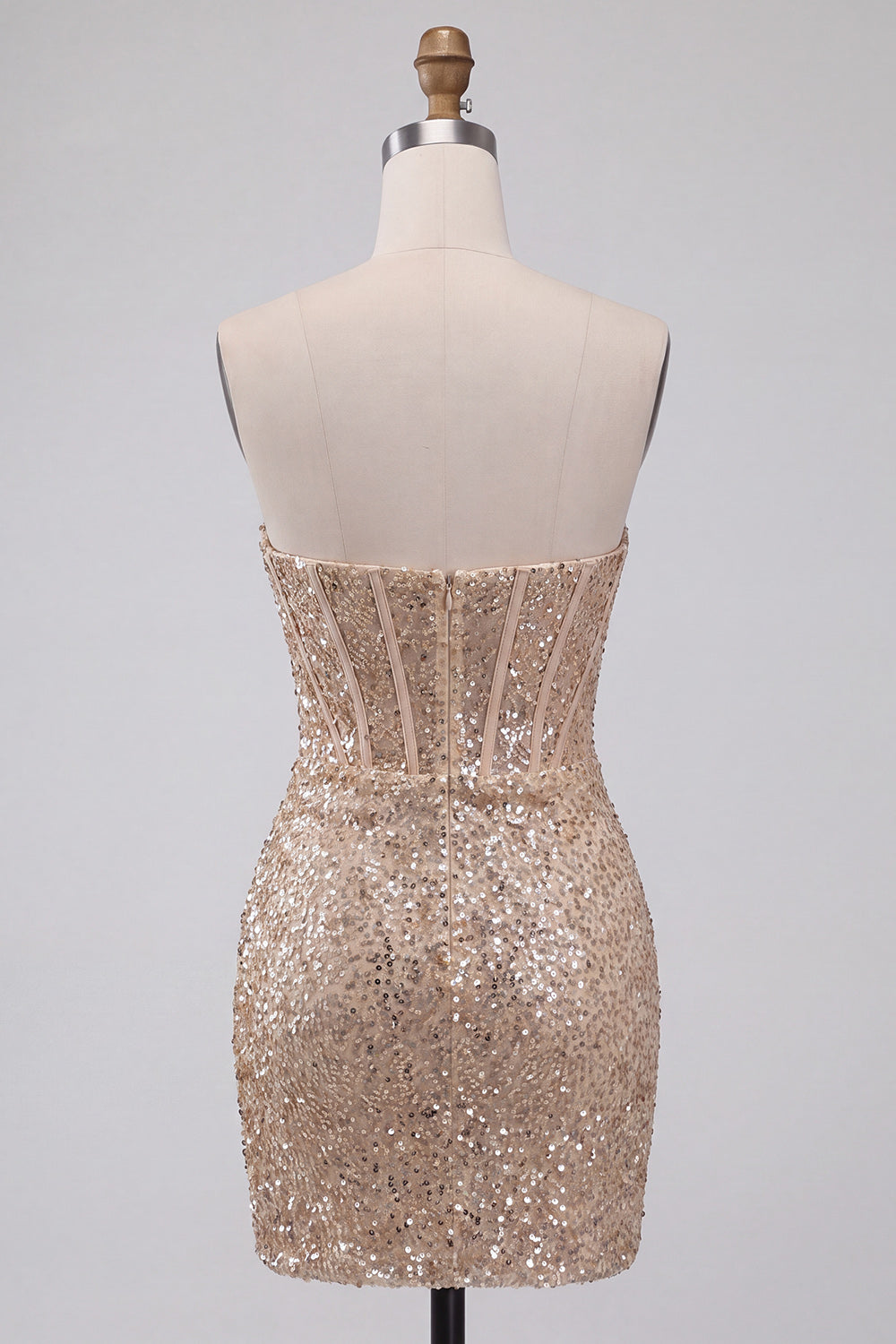 Sparkly Pink Sequin Tight Ruched Short Corset Homecoming Dress