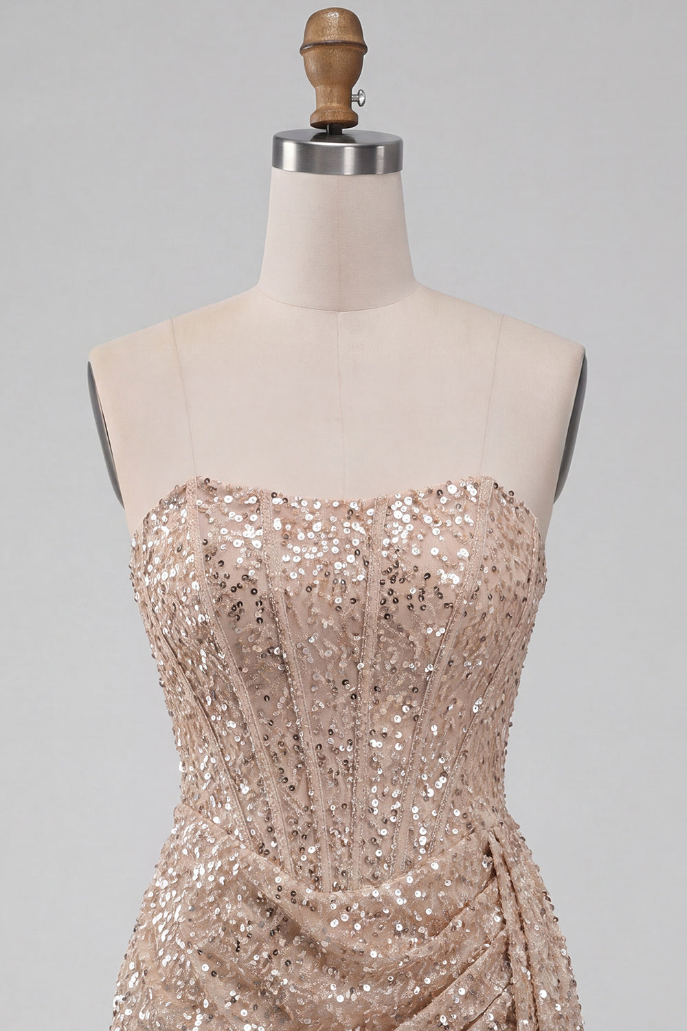 Sparkly Pink Sequin Tight Ruched Short Corset Homecoming Dress