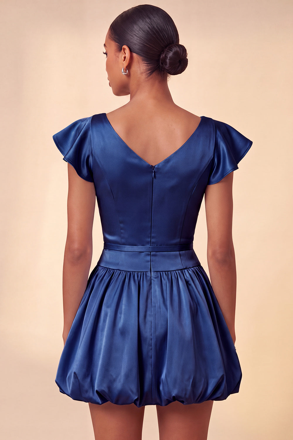 Pink Satin A-Line Cap Sleeves Short Homecoming Dress with Bow