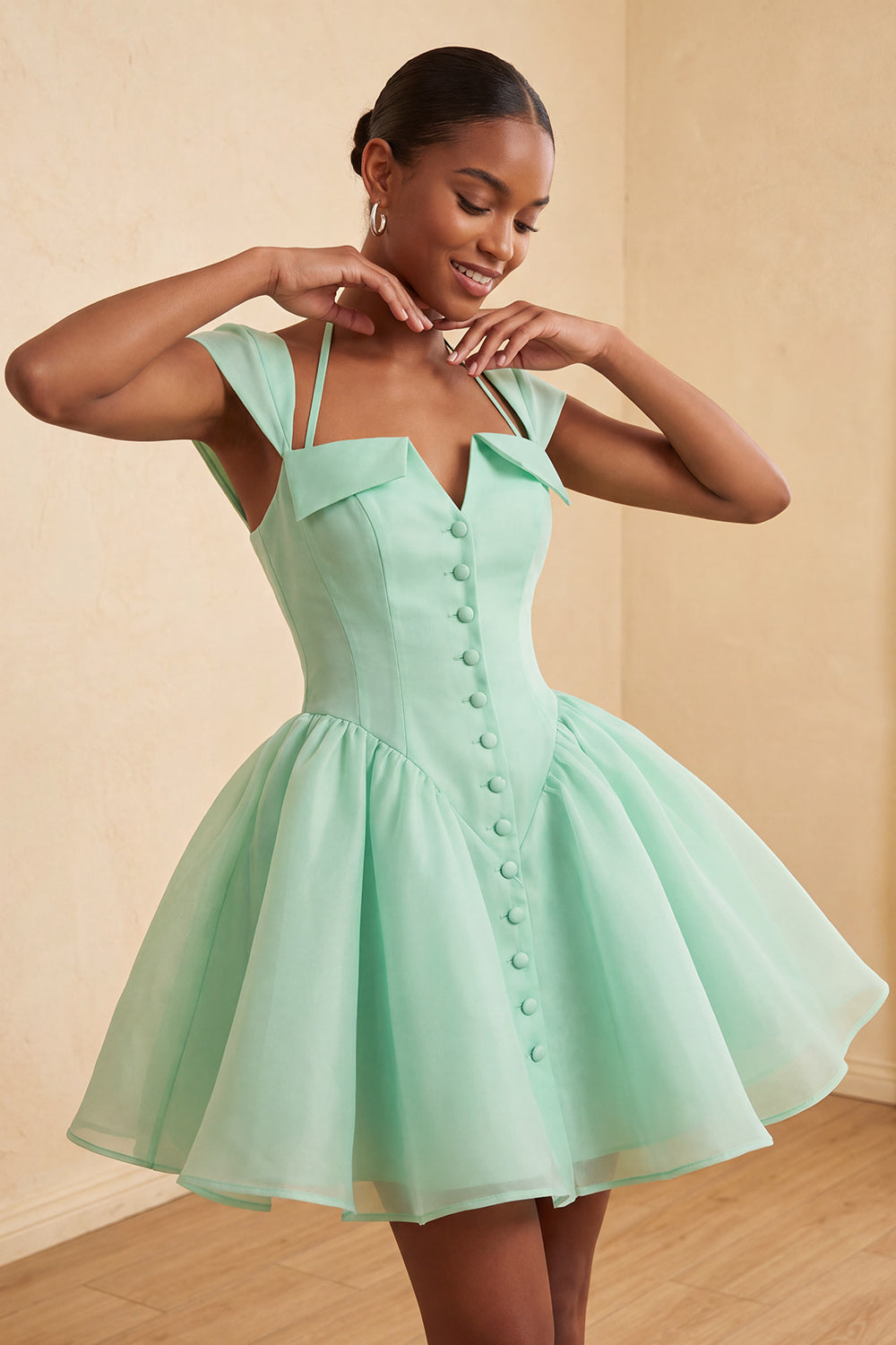 Lilac A-Line Short Homecoming Dress with Covered Buttons