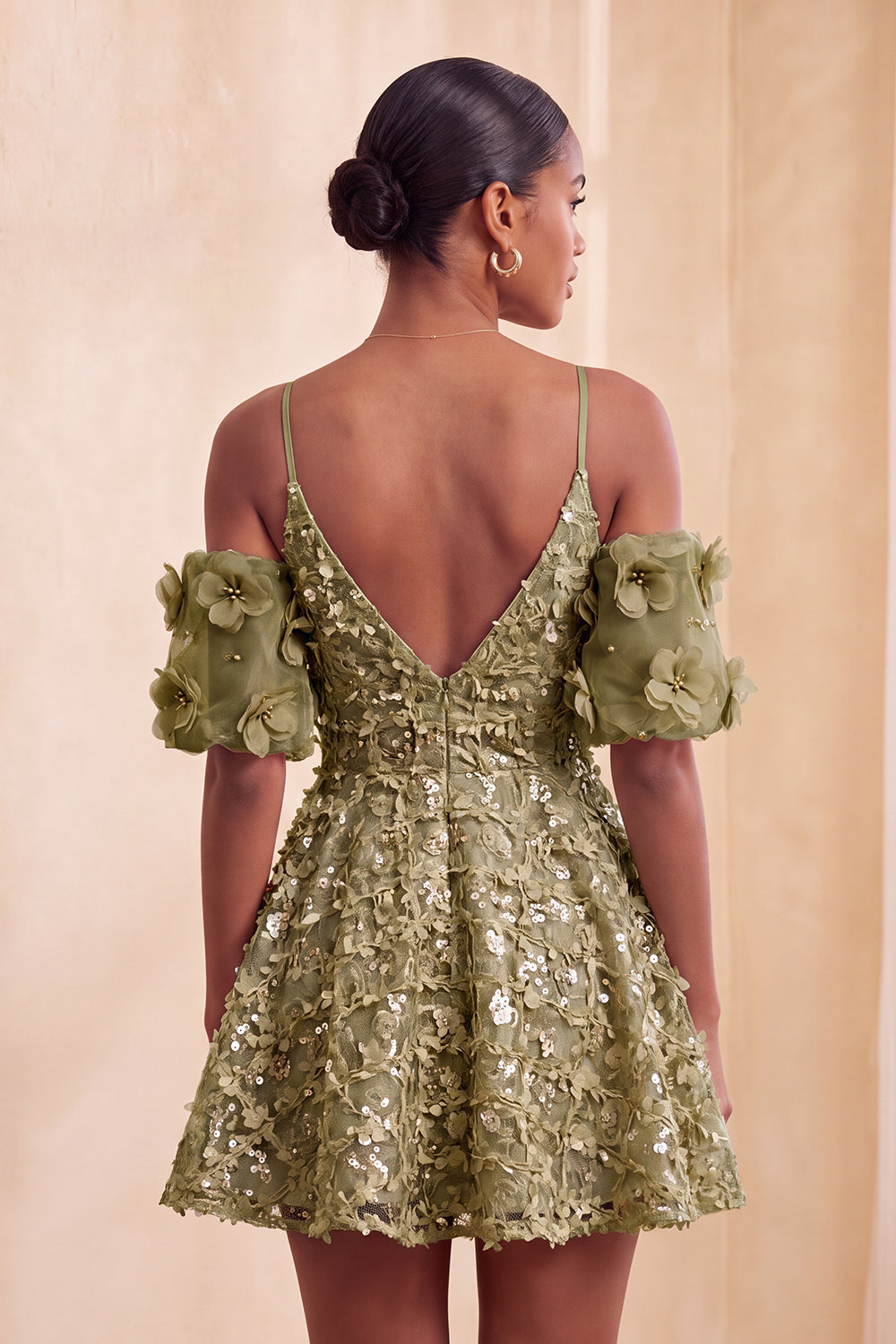 Light Blue Floral A-Line Cold Shoulder Puff Sleeves Short Corset Homecoming Dress