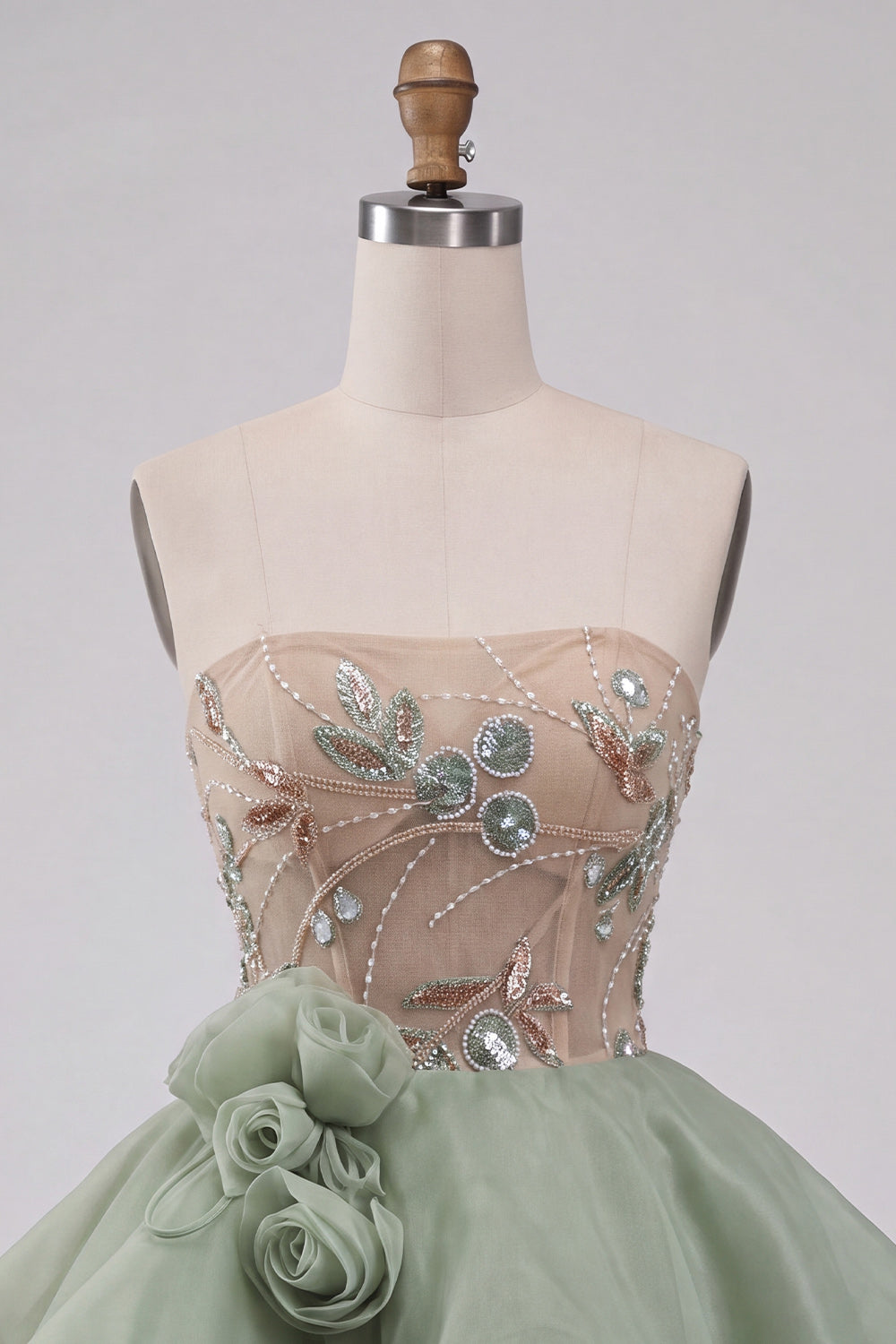 Dusty Sage Corset Sparkly A Line Short Beaded Homecoming Dress with 3D Flowers