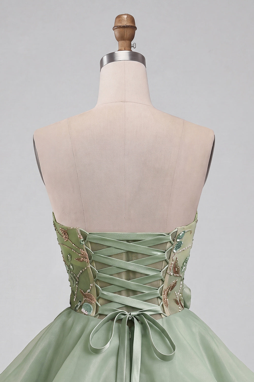 Dusty Sage Corset Sparkly A Line Short Beaded Homecoming Dress with 3D Flowers