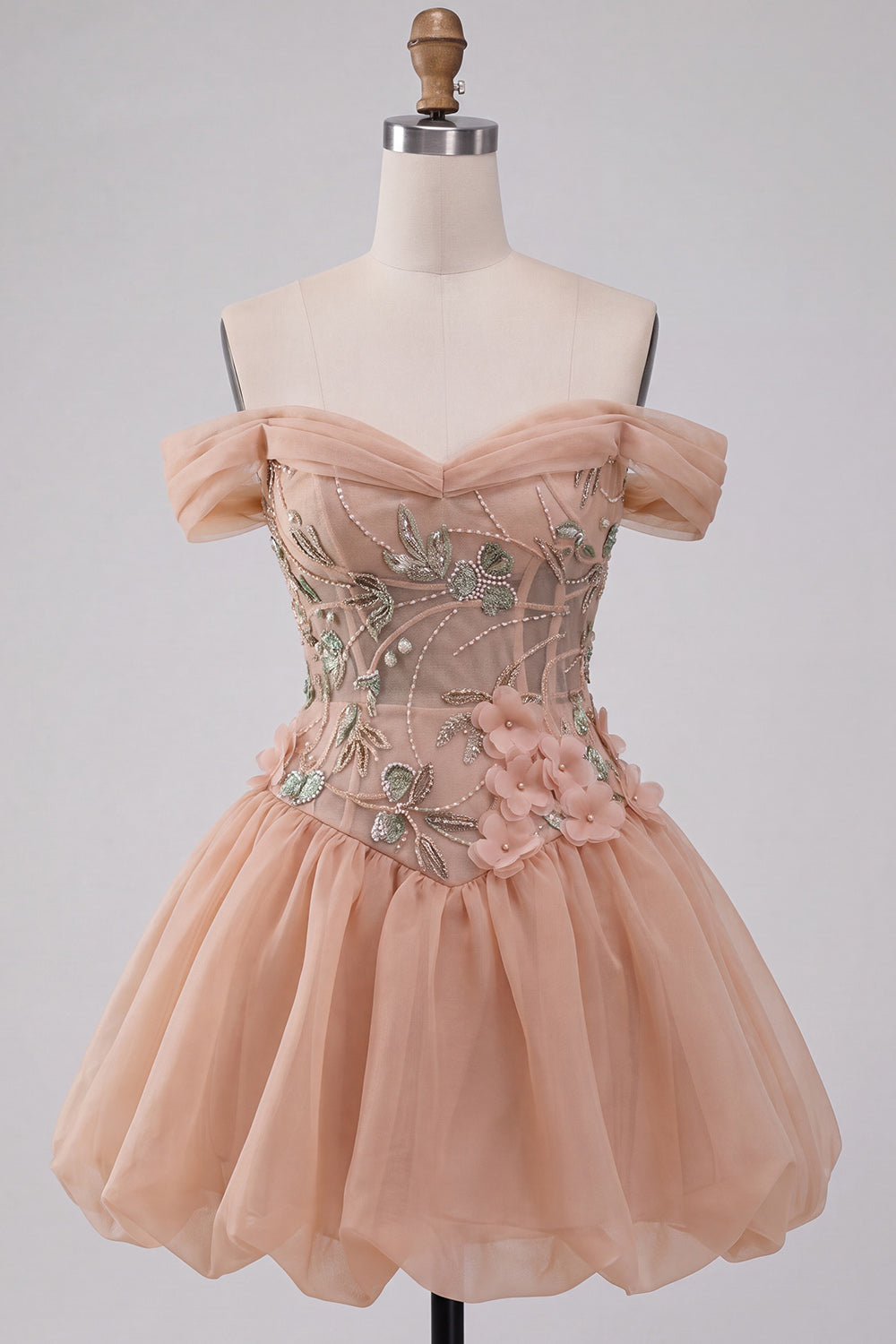 Light Pink Floral Corset Beaded A Line Short Homecoming Dress