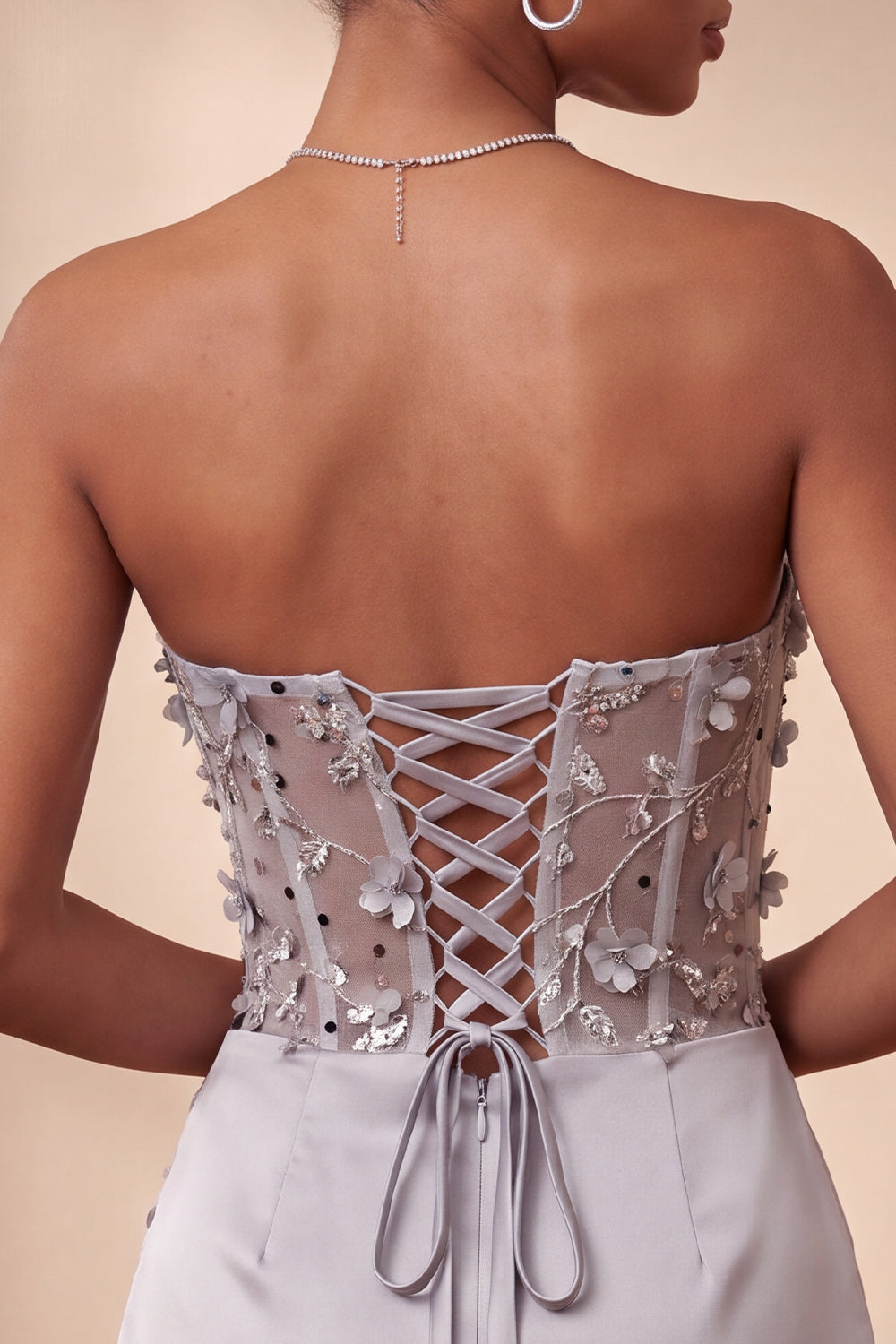 Light Grey Corset Strapless Short Tight Homecoming Dress with 3D Flowers