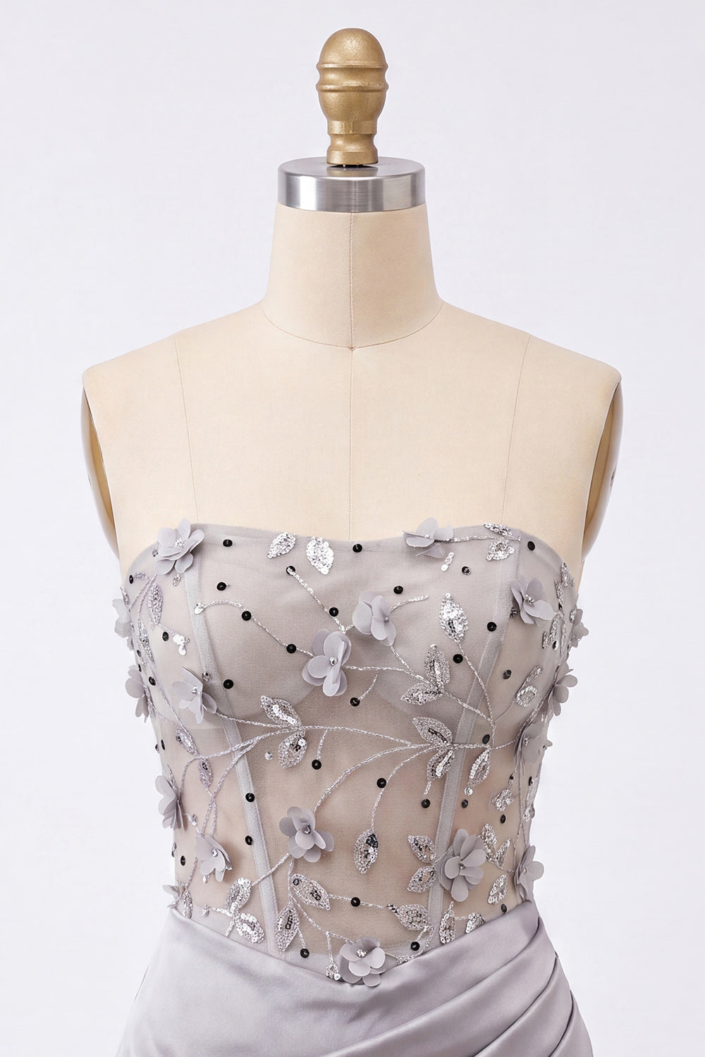 Light Grey Corset Strapless Short Tight Homecoming Dress with 3D Flowers
