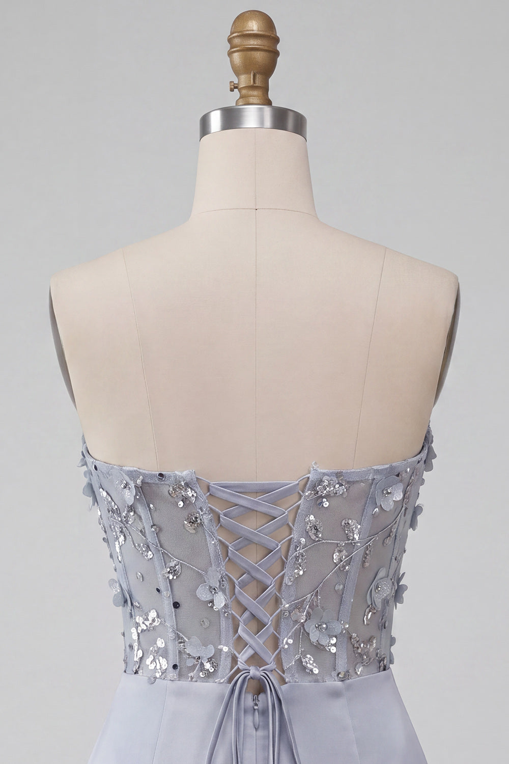 Light Grey Corset Strapless Short Tight Homecoming Dress with 3D Flowers