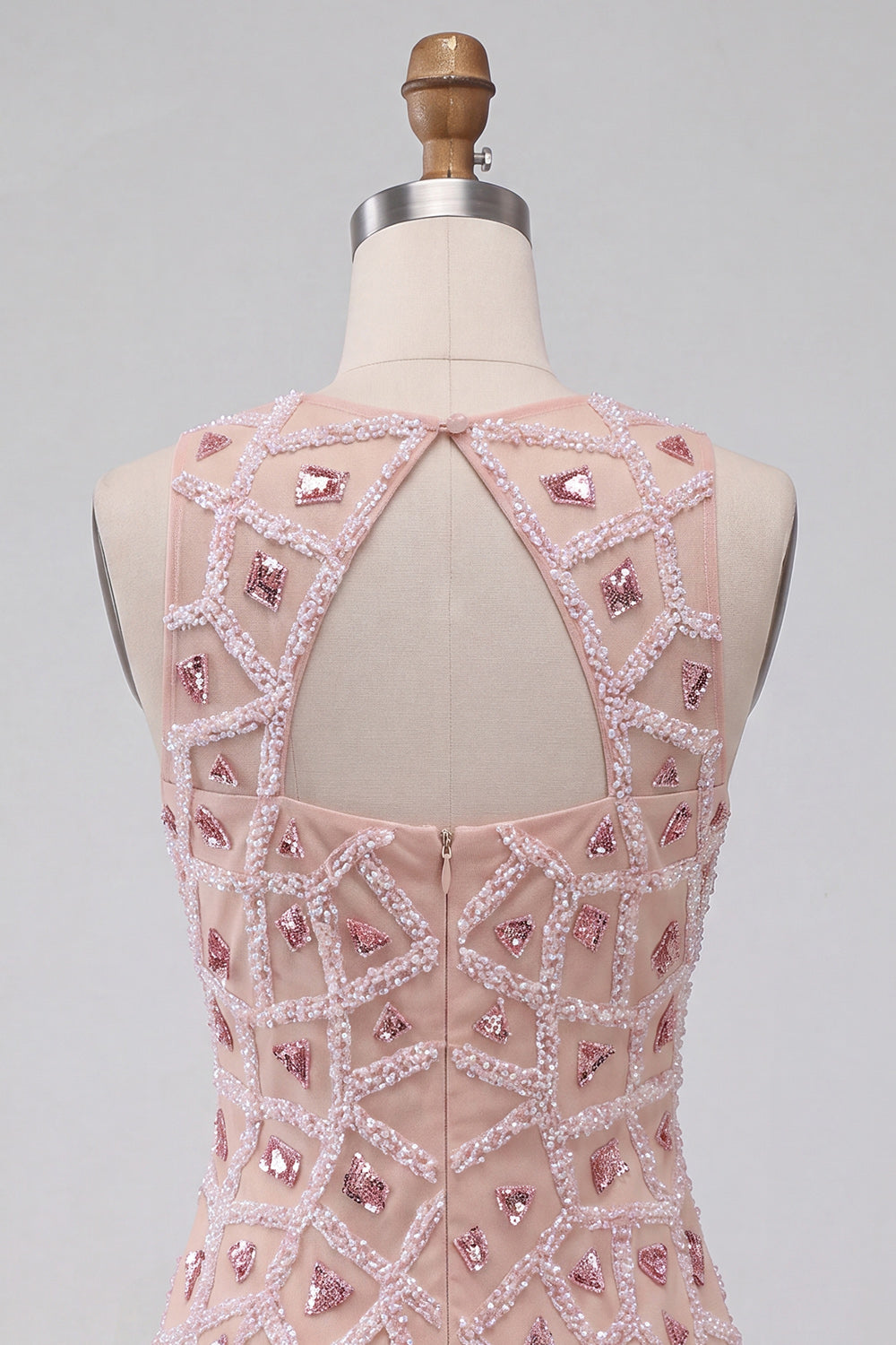Sparkly Blush Beaded Tight Short Homecoming Dress with Rhinestones