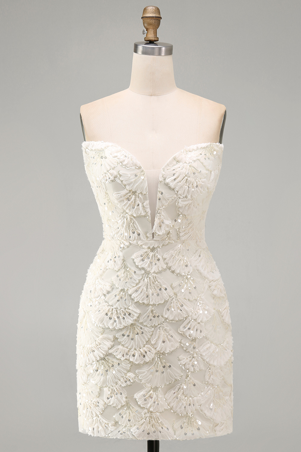 Sparkly Floral Ivory Sequin Tight Sweetheart Short Homecoming Dress