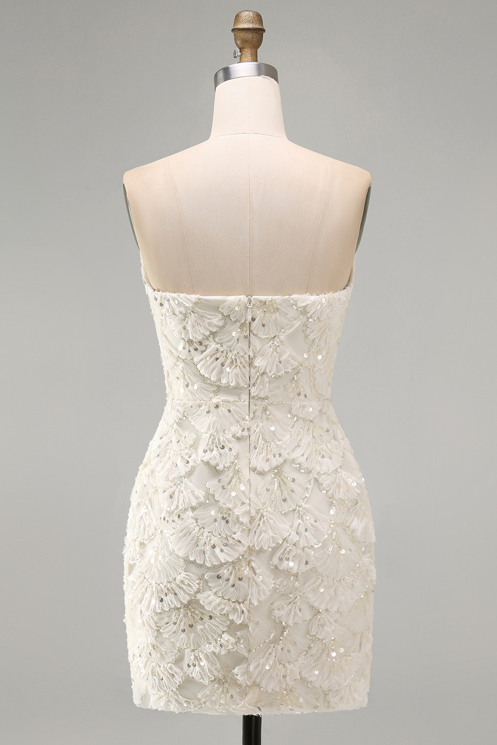 Sparkly Floral Ivory Sequin Tight Sweetheart Short Homecoming Dress