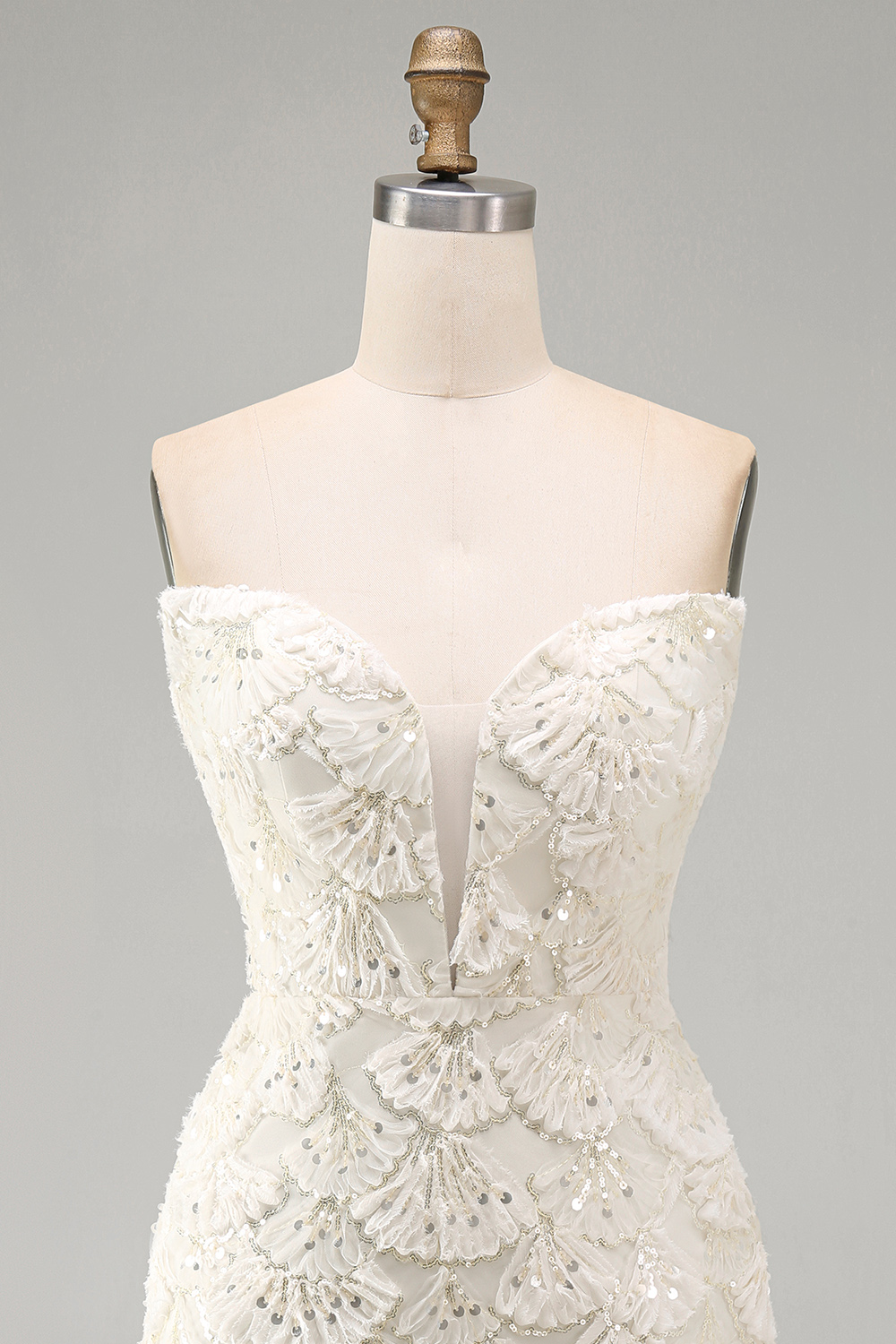 Sparkly Floral Ivory Sequin Tight Sweetheart Short Homecoming Dress