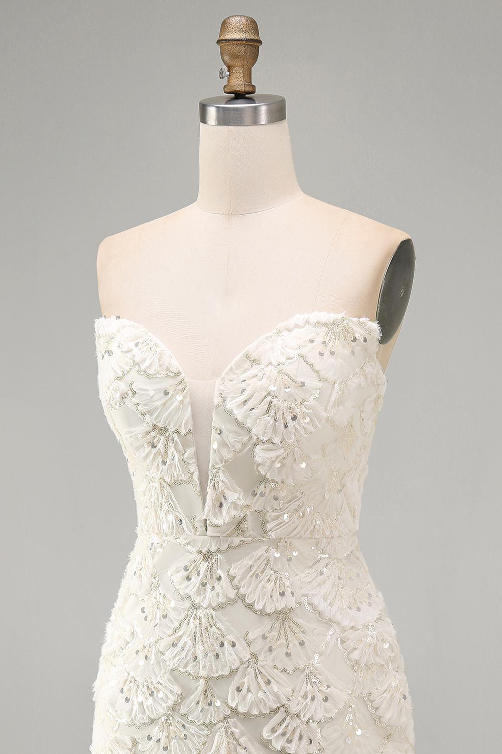 Sparkly Floral Ivory Sequin Tight Sweetheart Short Homecoming Dress