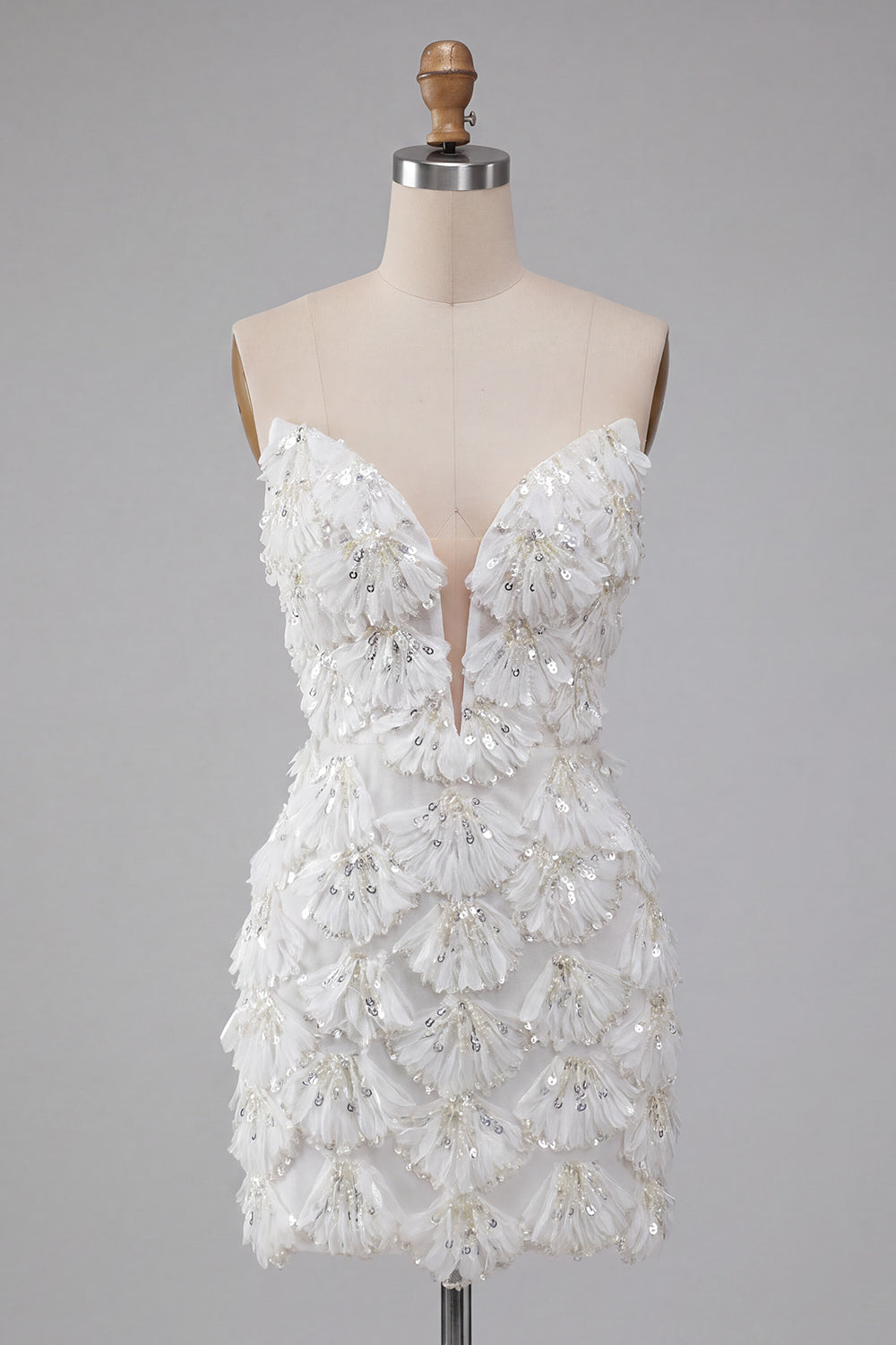 Sparkly Floral Ivory Sequin Tight Sweetheart Short Homecoming Dress