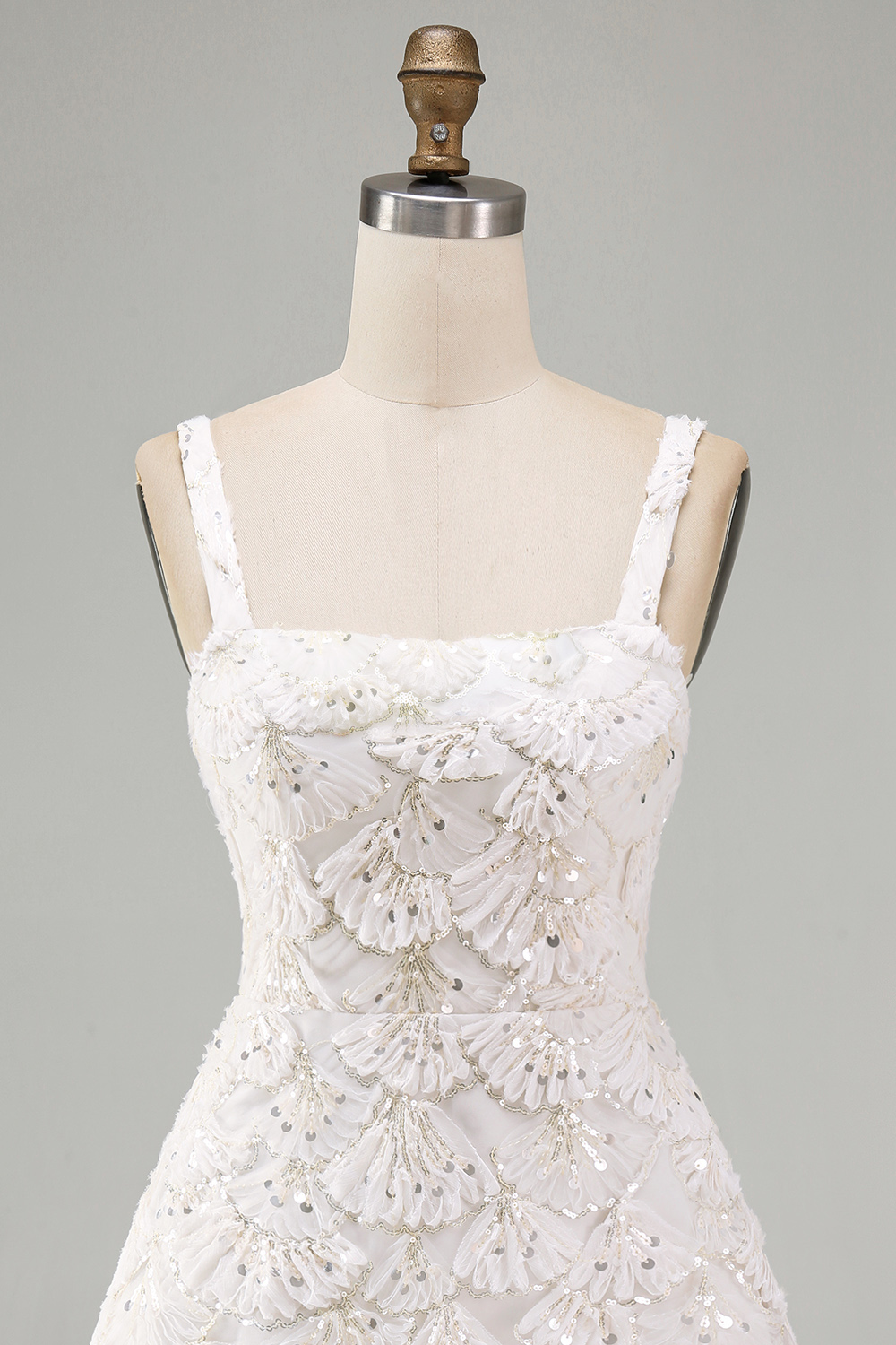Sparkly Sequin Ivory A-Line Floral Tight Short Homecoming Dress