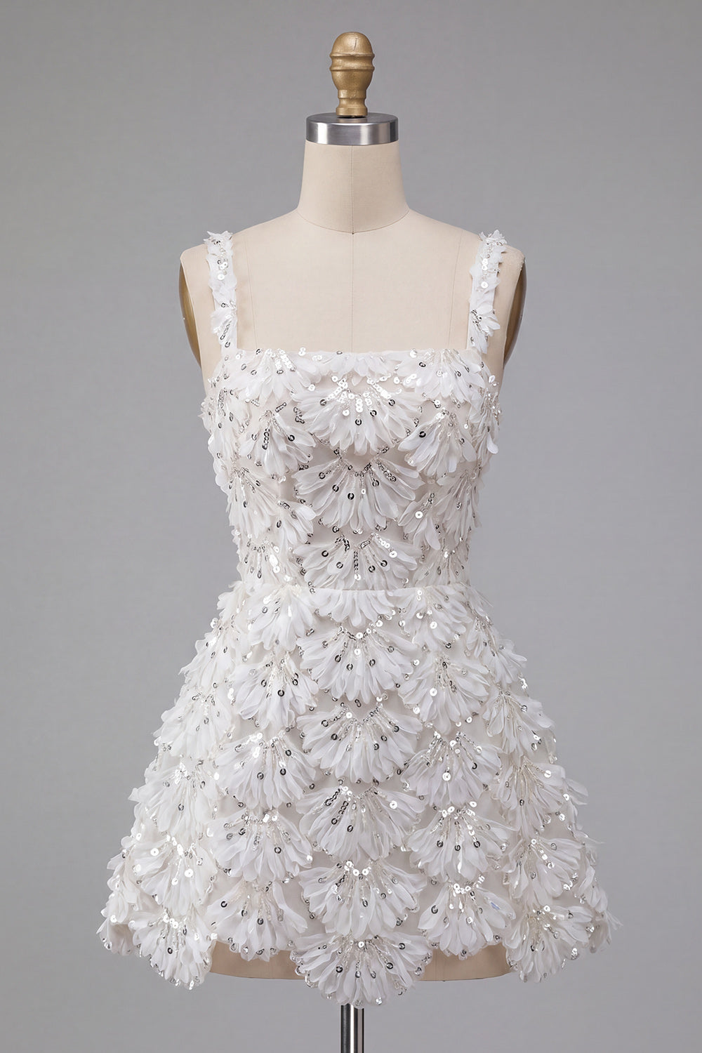Sparkly Sequin Ivory A-Line Floral Tight Short Homecoming Dress