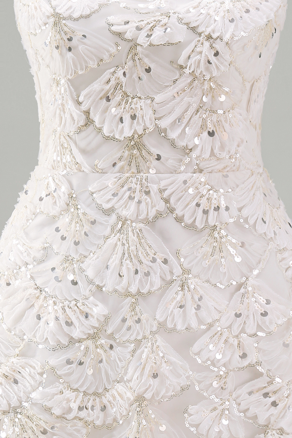 Sparkly Sequin Ivory A-Line Floral Tight Short Homecoming Dress