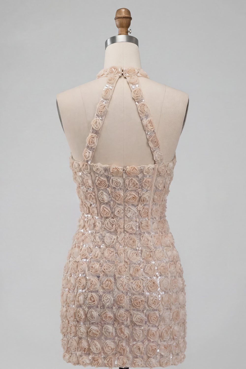 Sparkly Sequin Floral Champagne Tight Short Corset Homecoming Dress