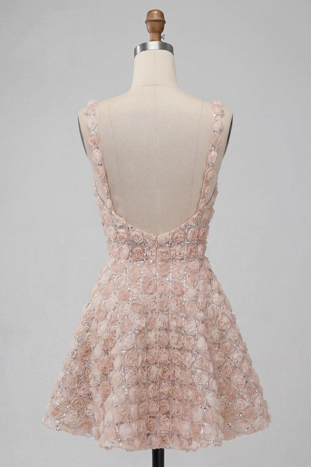 Sparkly Champagne Sequin A-Line Short Homecoming Dress with 3D Flowers