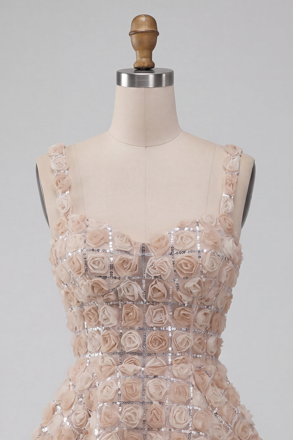 Sparkly Champagne Sequin A-Line Short Homecoming Dress with 3D Flowers