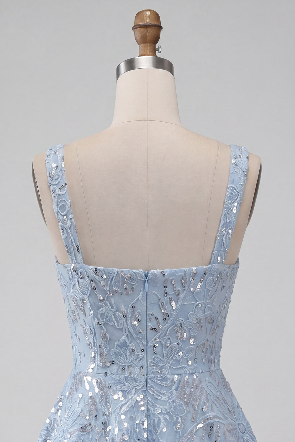 Sky Blue Floral Sparkly Sequin A-Line Short Homecoming Dress with Bow