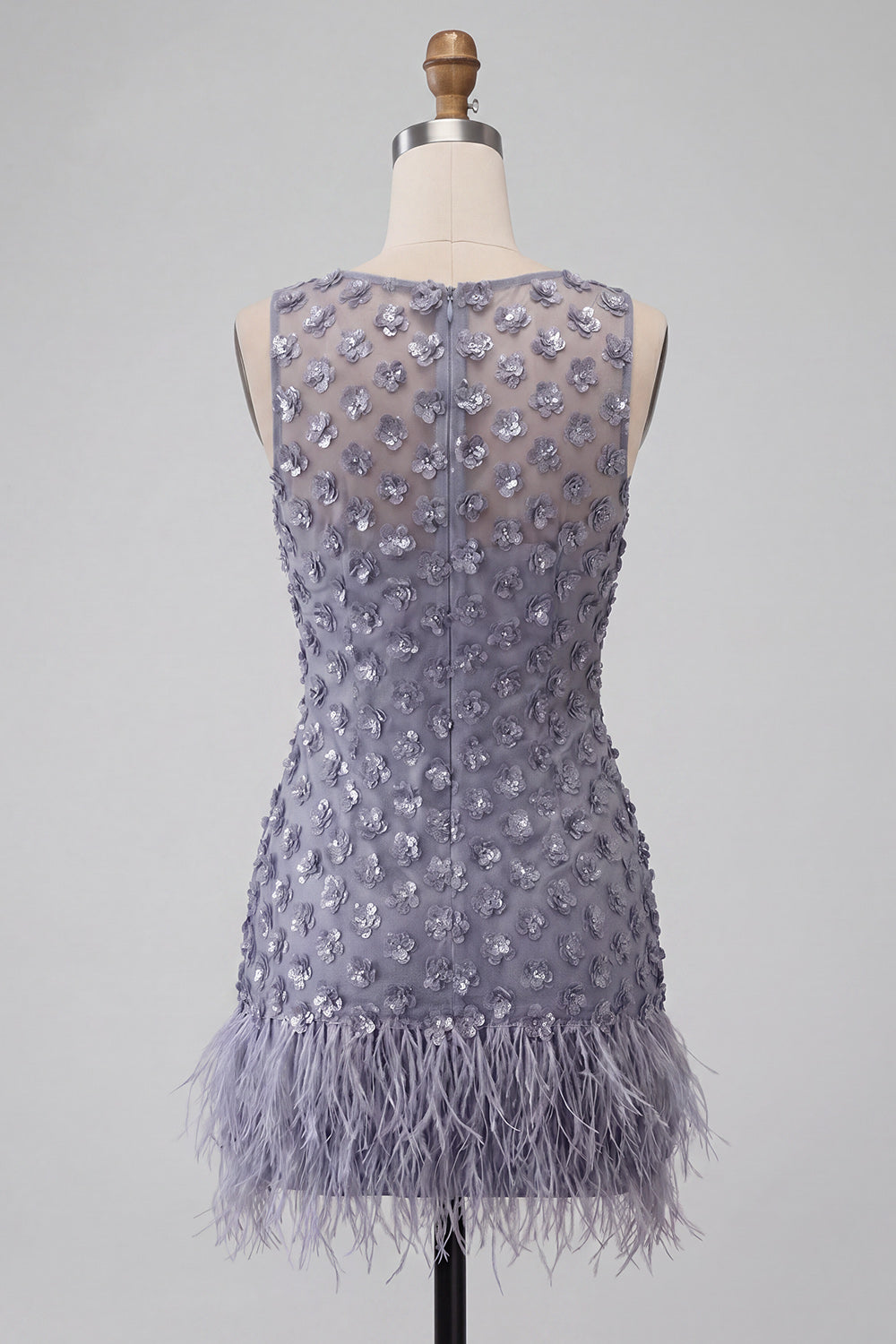Floral Sparkly Dusty Lavender Tight Short Homecoming Dress with Feather