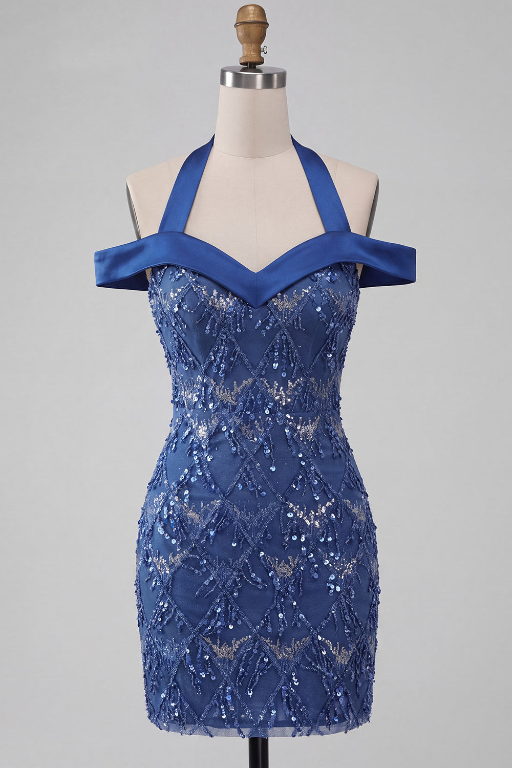 Royal Blue Cold Shoulder Sparkly Sequin Tight Short Homecoming Dress